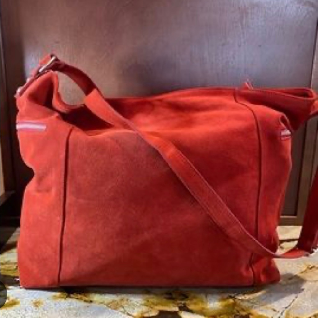 Garnet Hill Luisella Red Suede Leather Bag With Size Zips, Made In Italy